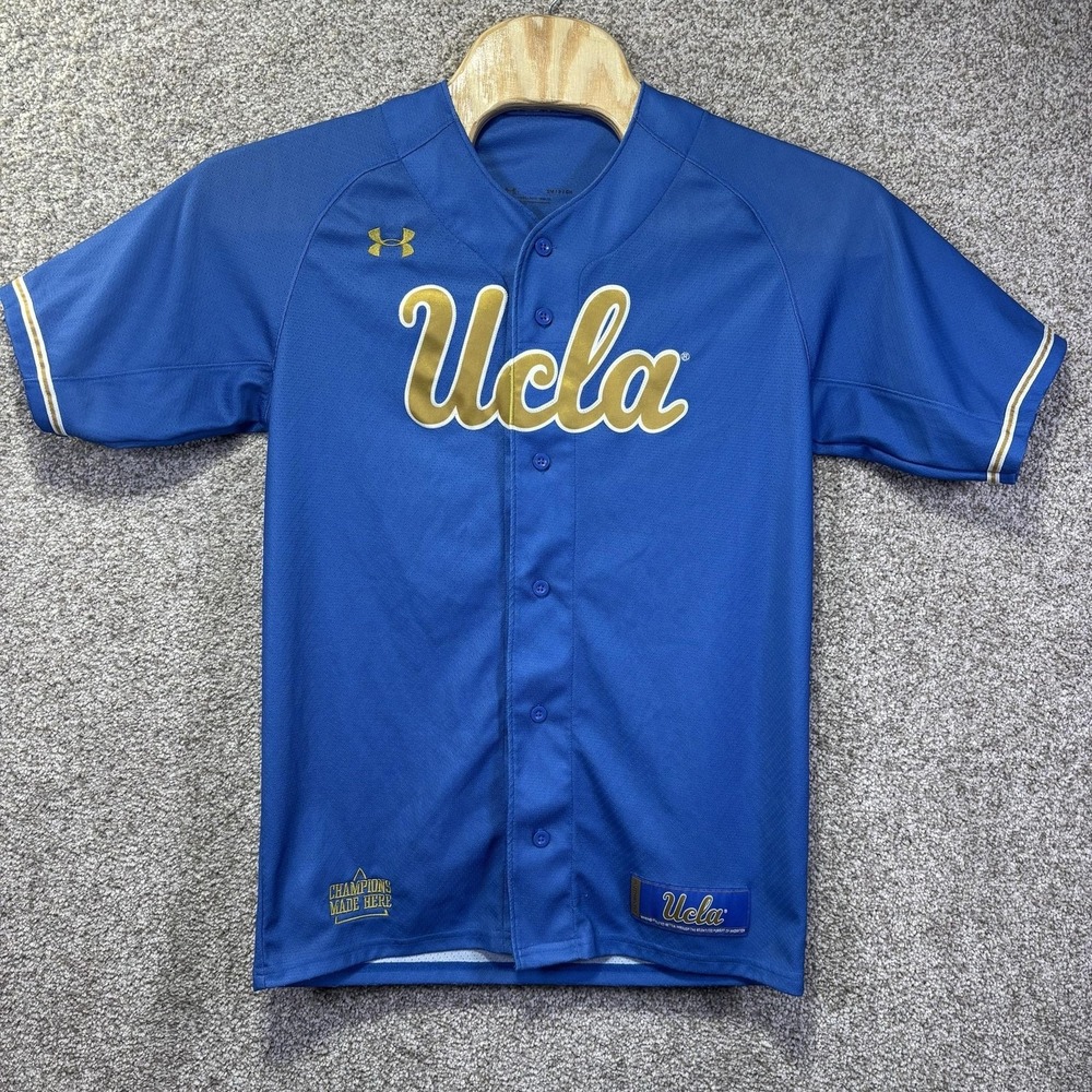 Under Armour UCLA Bruins Baseball Jersey Mens Small Blue Gold UM8600 Authentic